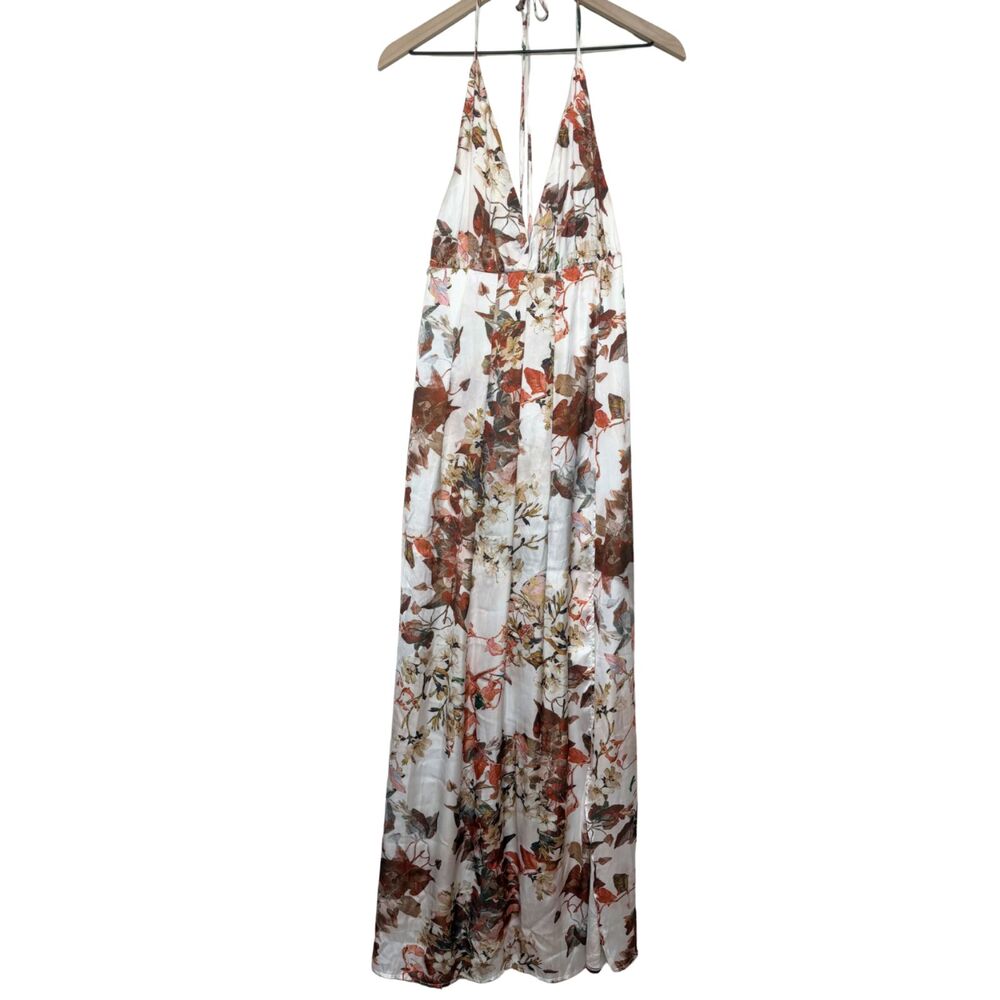Hello Molly Backless White Floral Halter Maxi Dress Size M